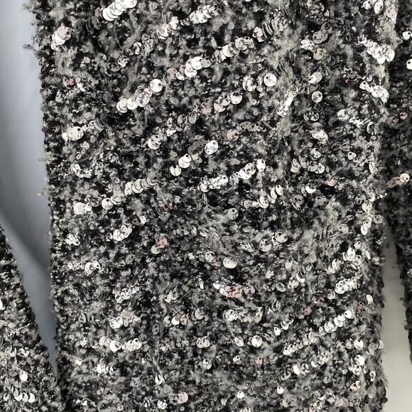 H&M Black Silver Sequin Oversize Textured Long Sleeve Open Front Lined Jacket M - Picture 4 of 13